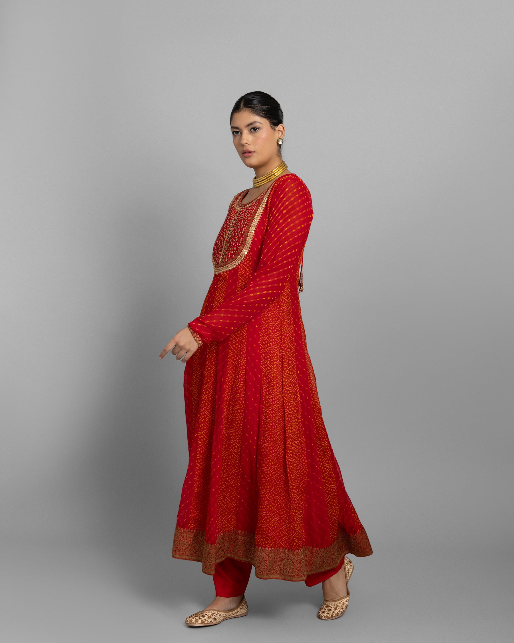 RED CHIFFON GEORGETTE ANARKALI ENSEMBLE