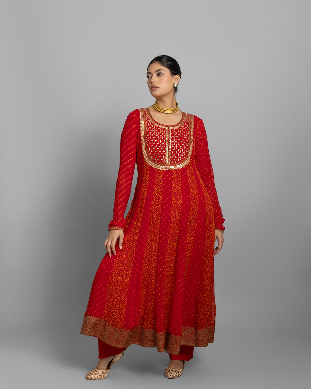 RED CHIFFON GEORGETTE ANARKALI ENSEMBLE