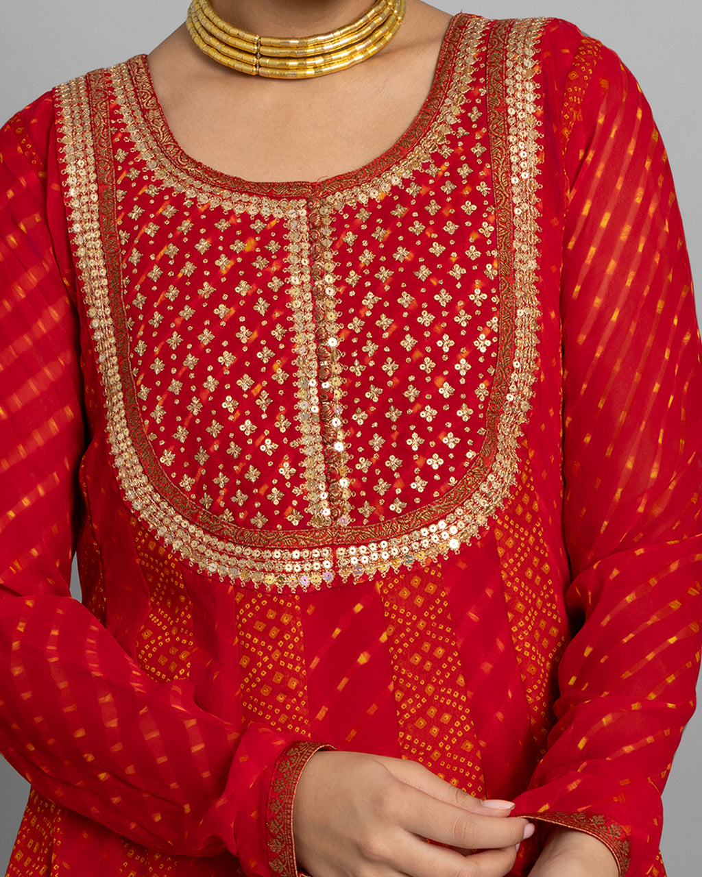 RED CHIFFON GEORGETTE ANARKALI ENSEMBLE