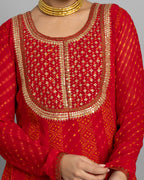 RED CHIFFON GEORGETTE ANARKALI ENSEMBLE