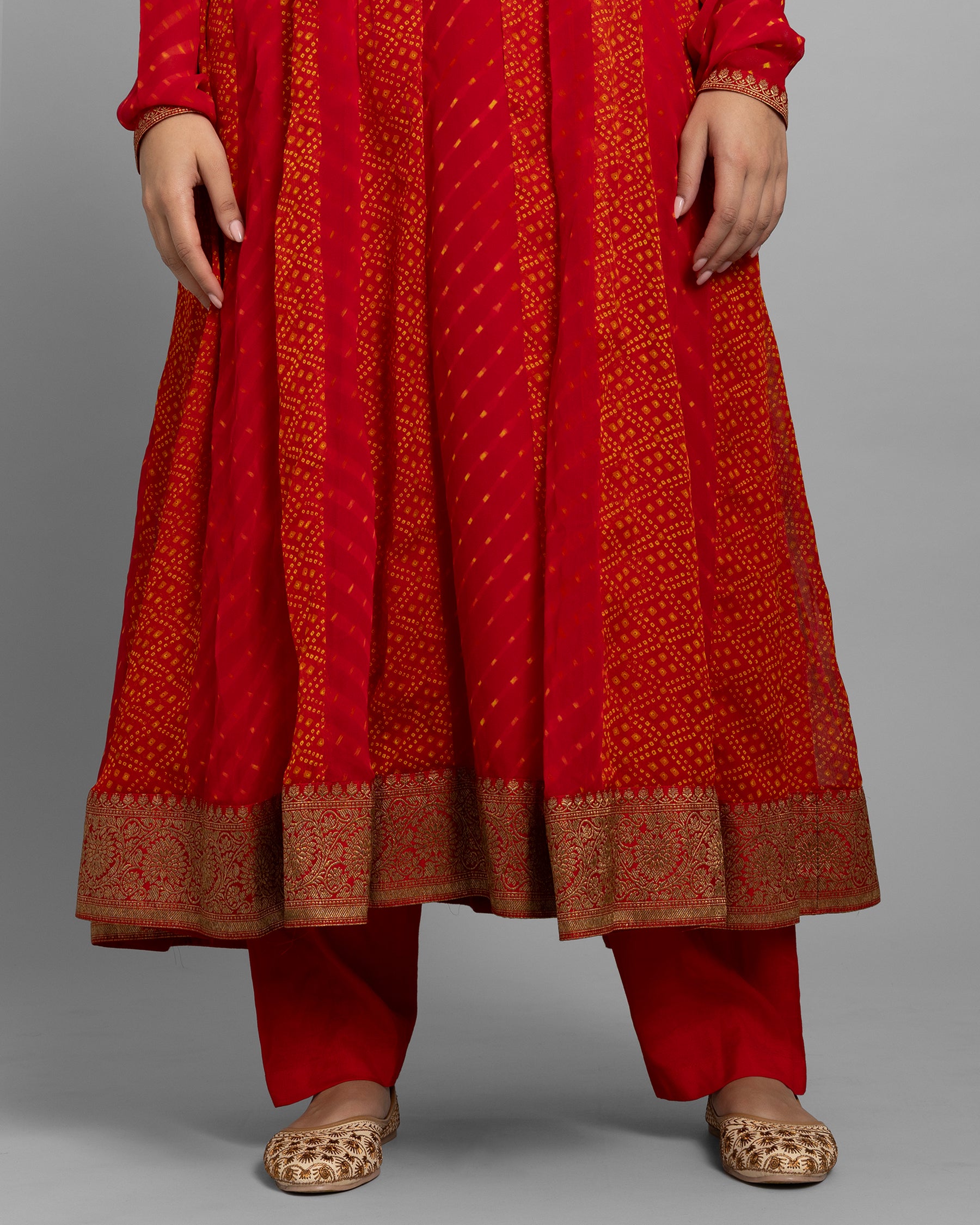 RED CHIFFON GEORGETTE ANARKALI ENSEMBLE
