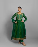 EMERALD GREEN CHIFFON GEORGETTE ANARKALI ENSEMBLE