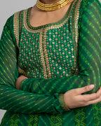 EMERALD GREEN CHIFFON GEORGETTE ANARKALI ENSEMBLE