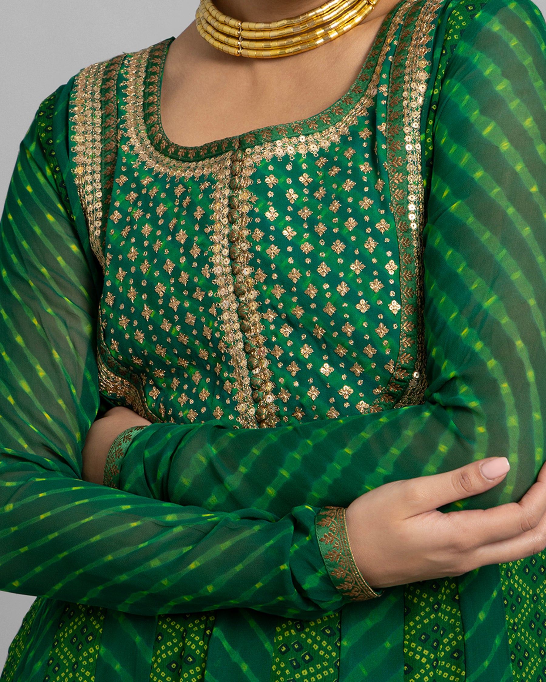 EMERALD GREEN CHIFFON GEORGETTE ANARKALI ENSEMBLE