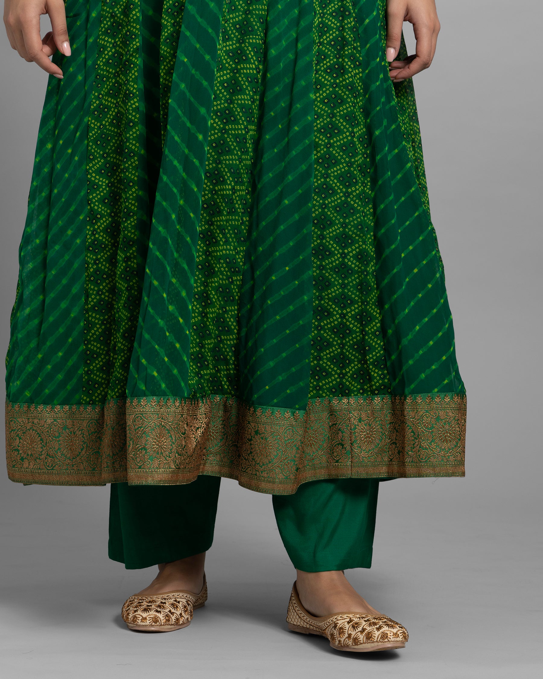 EMERALD GREEN CHIFFON GEORGETTE ANARKALI ENSEMBLE