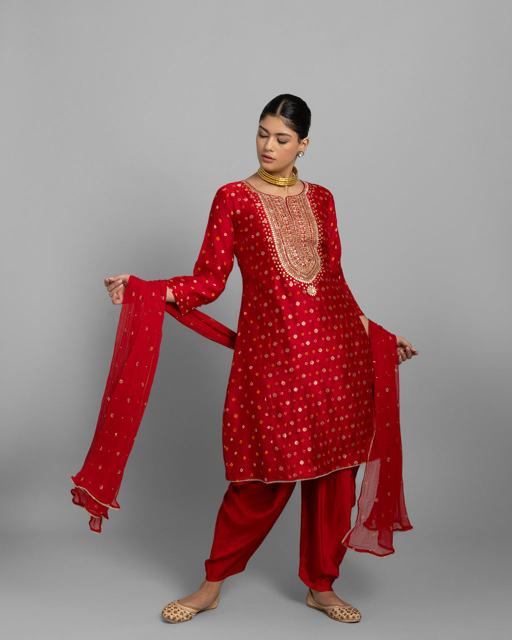 CRIMSON BANDHEJ-BANARASI DHOTI SALWAR SET