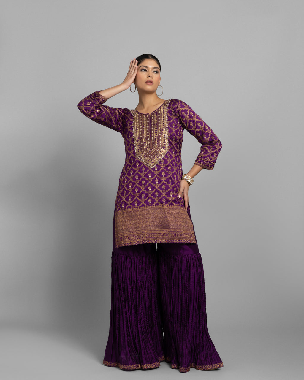 PURPLE BROCADE GHARARA SET