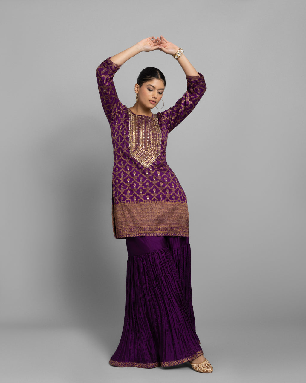 PURPLE BROCADE GHARARA SET