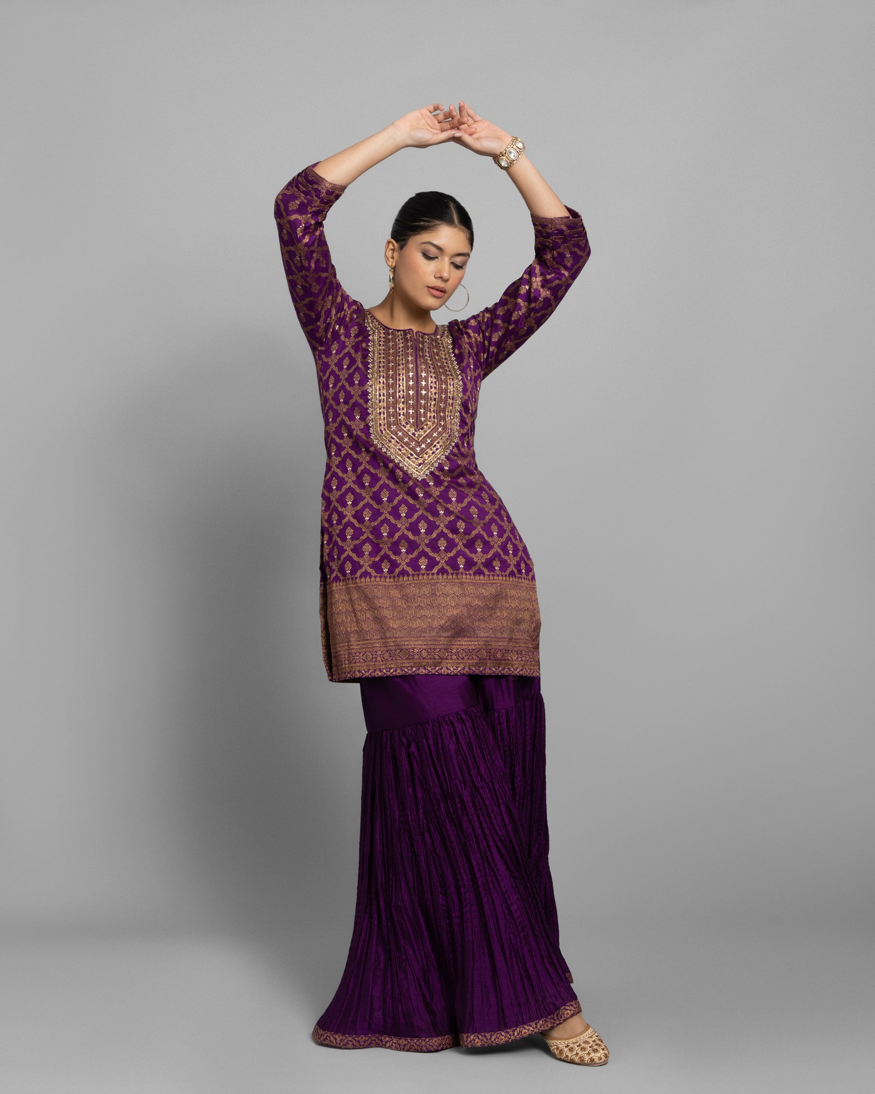 PURPLE BROCADE GHARARA SET