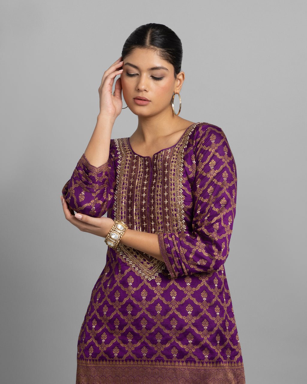 PURPLE BROCADE GHARARA SET