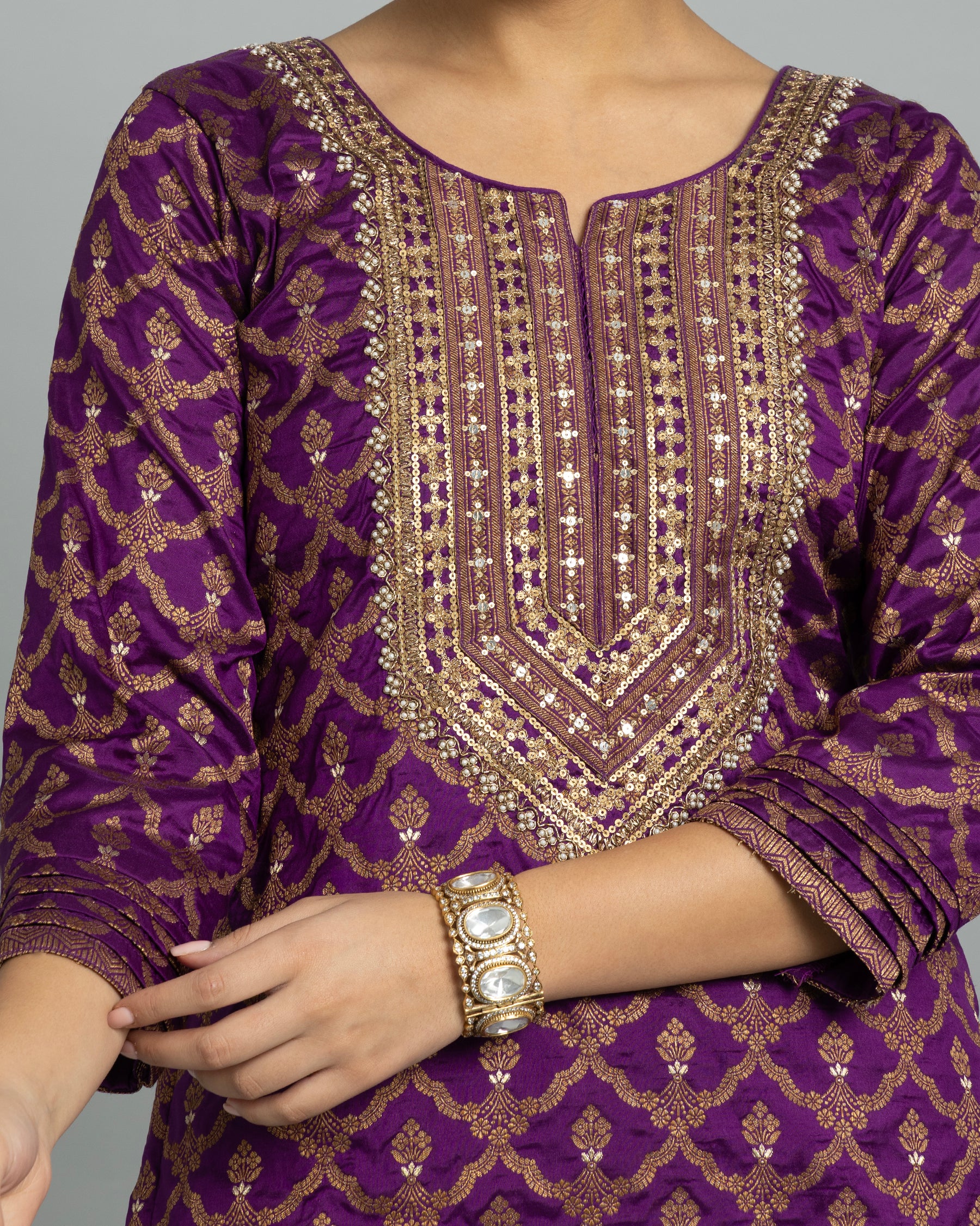 PURPLE BROCADE GHARARA SET