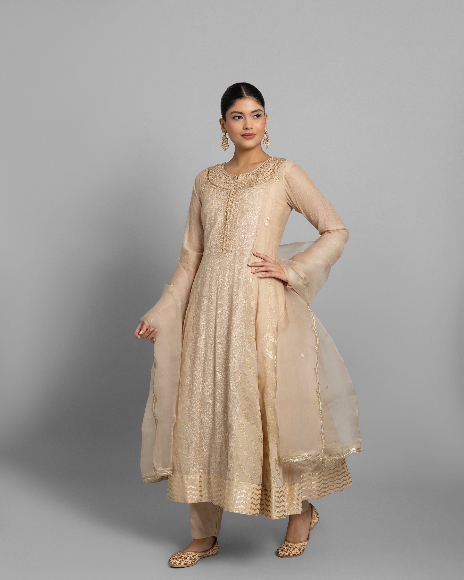 BEIGE LUCKNOWI ANARKALI ENSEMBLE