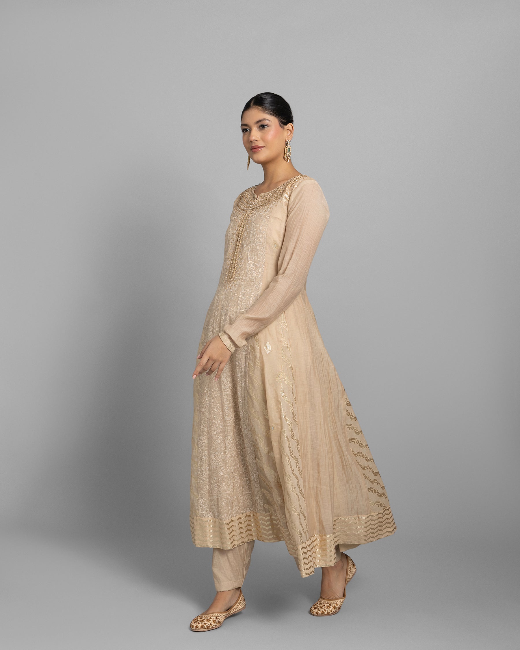 BEIGE LUCKNOWI ANARKALI ENSEMBLE