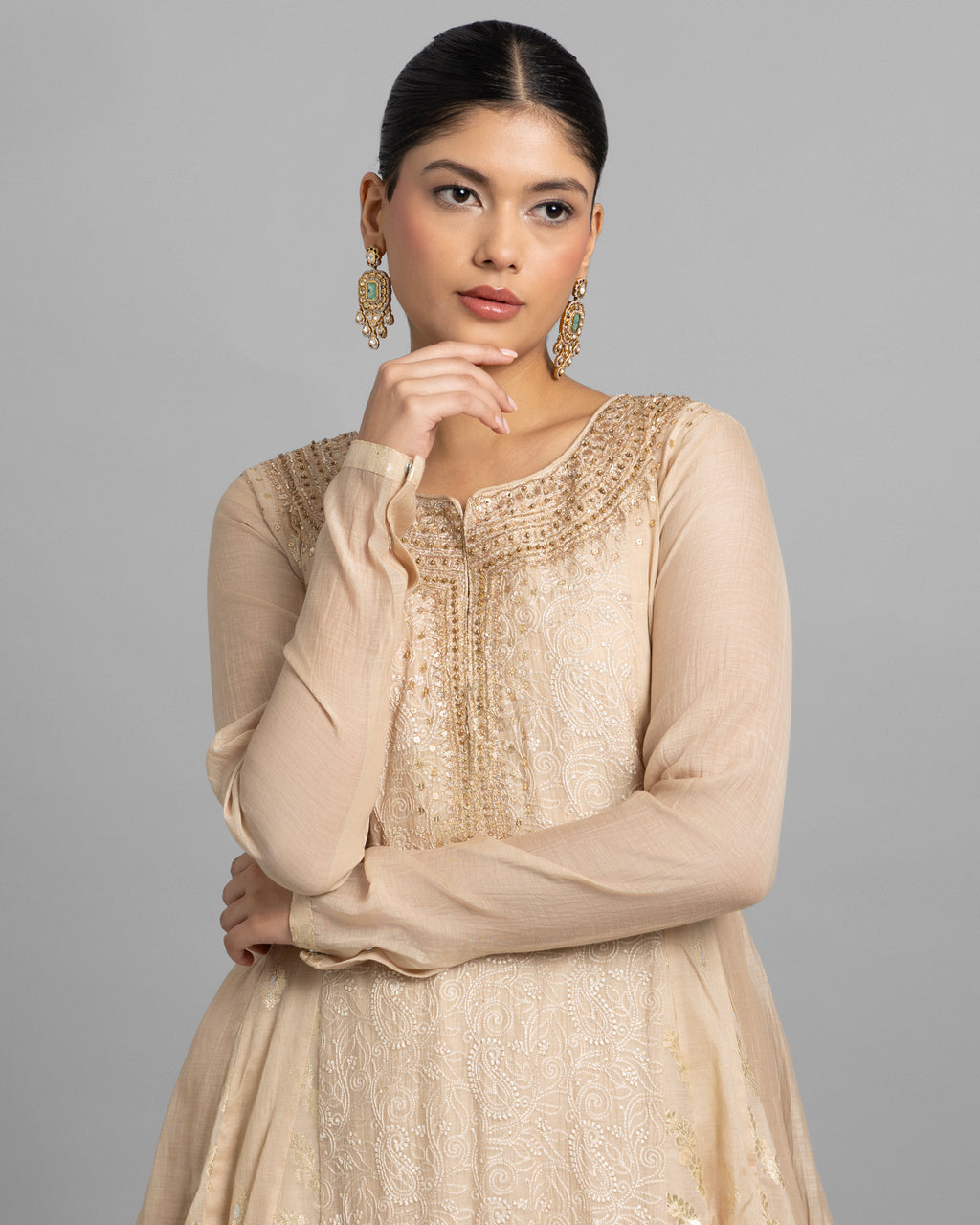 BEIGE LUCKNOWI ANARKALI ENSEMBLE