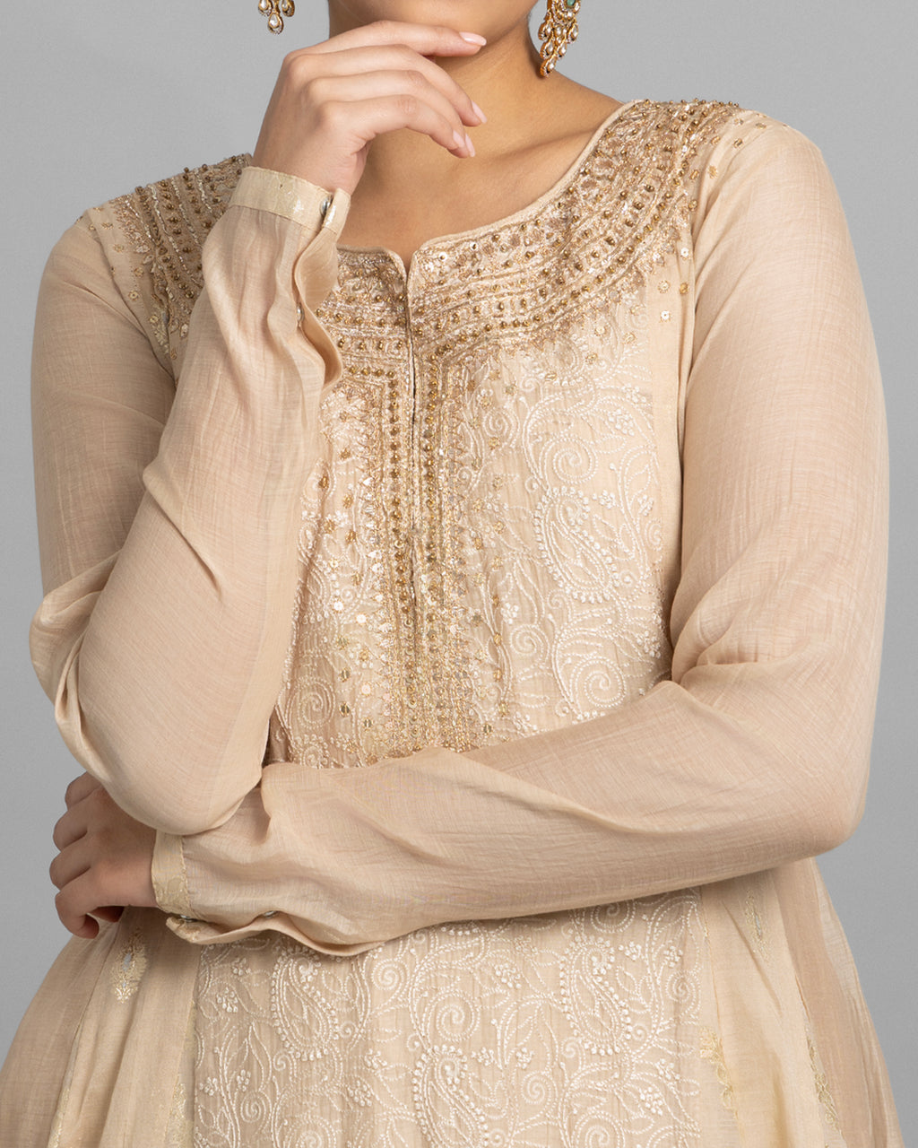 BEIGE LUCKNOWI ANARKALI ENSEMBLE