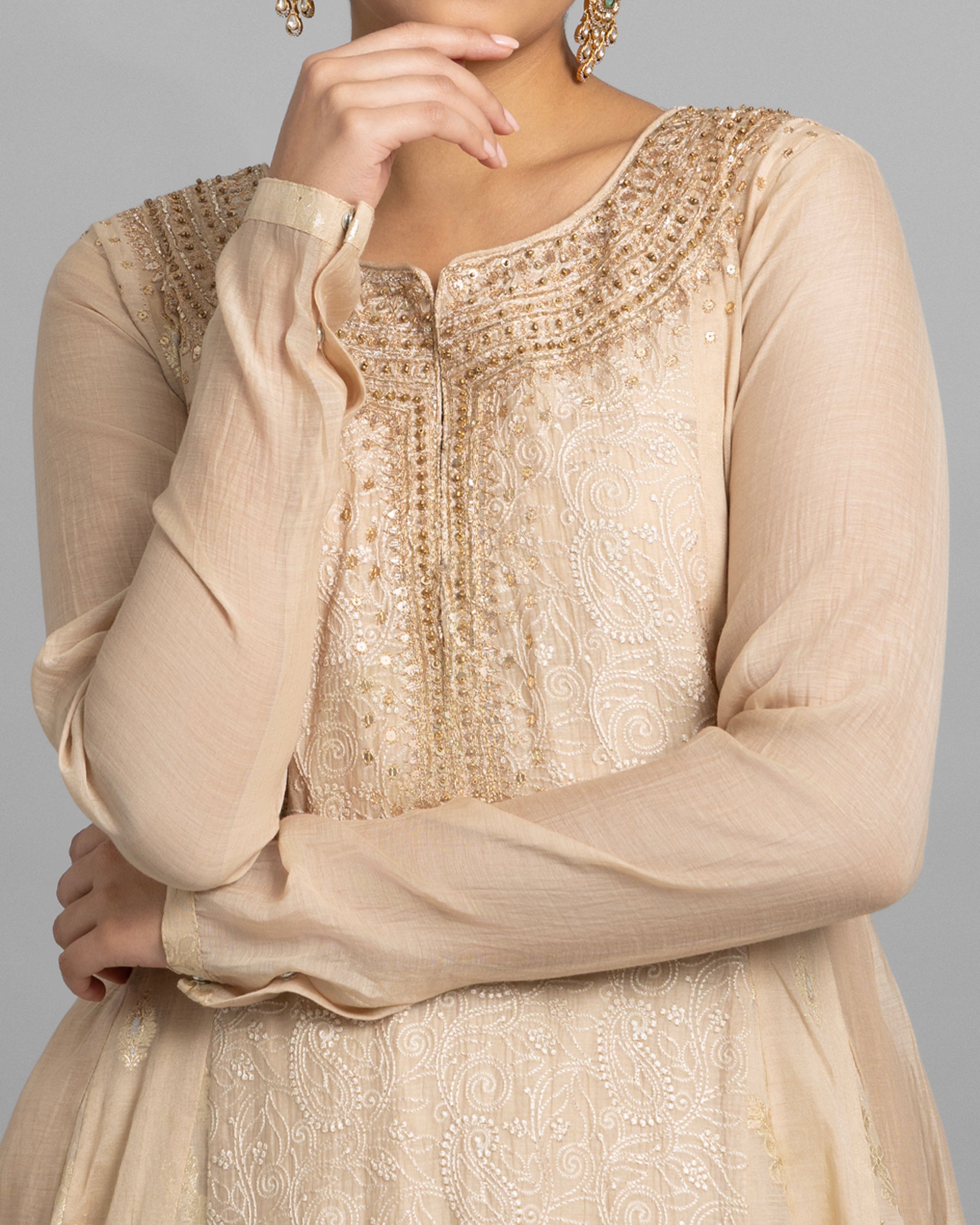 BEIGE LUCKNOWI ANARKALI ENSEMBLE