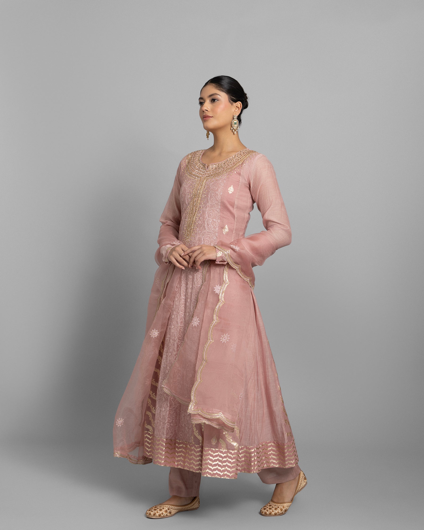 DUSTY ROSE LUCKNOWI ANARKALI ENSEMBLE
