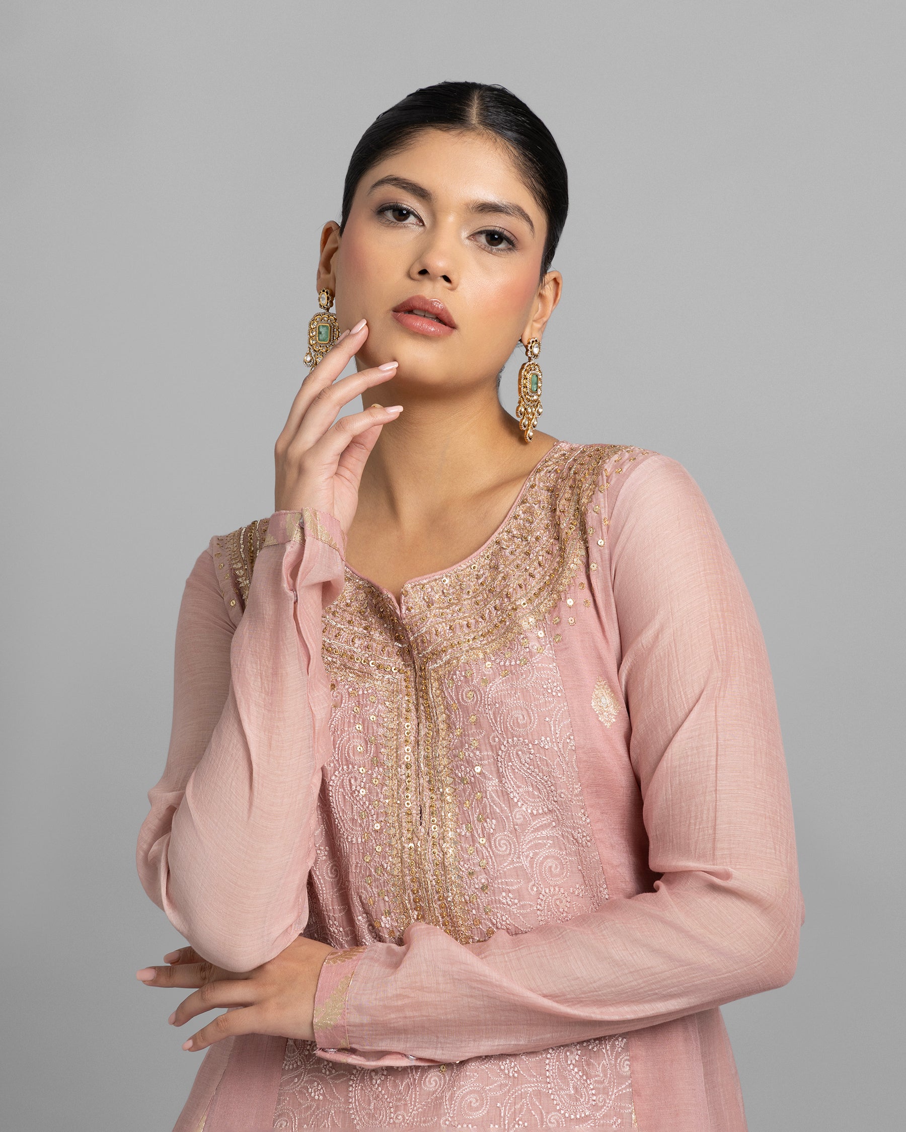 DUSTY ROSE LUCKNOWI ANARKALI ENSEMBLE