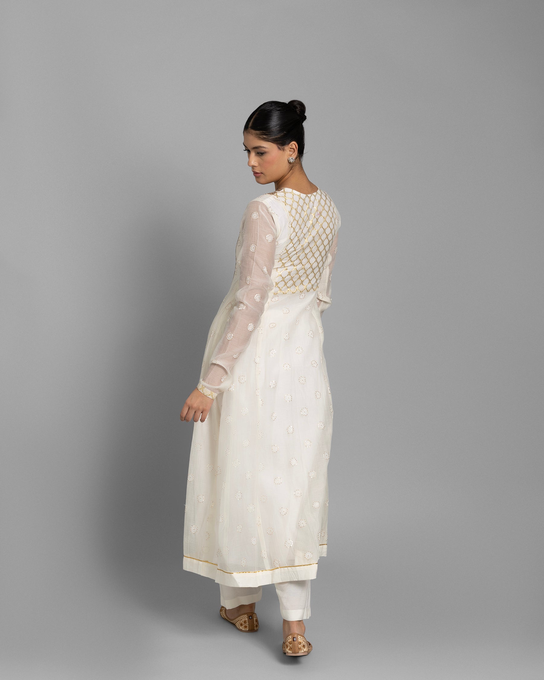 IVORY BANARASI WOVEN LUCKNOWI ANARKALI SET