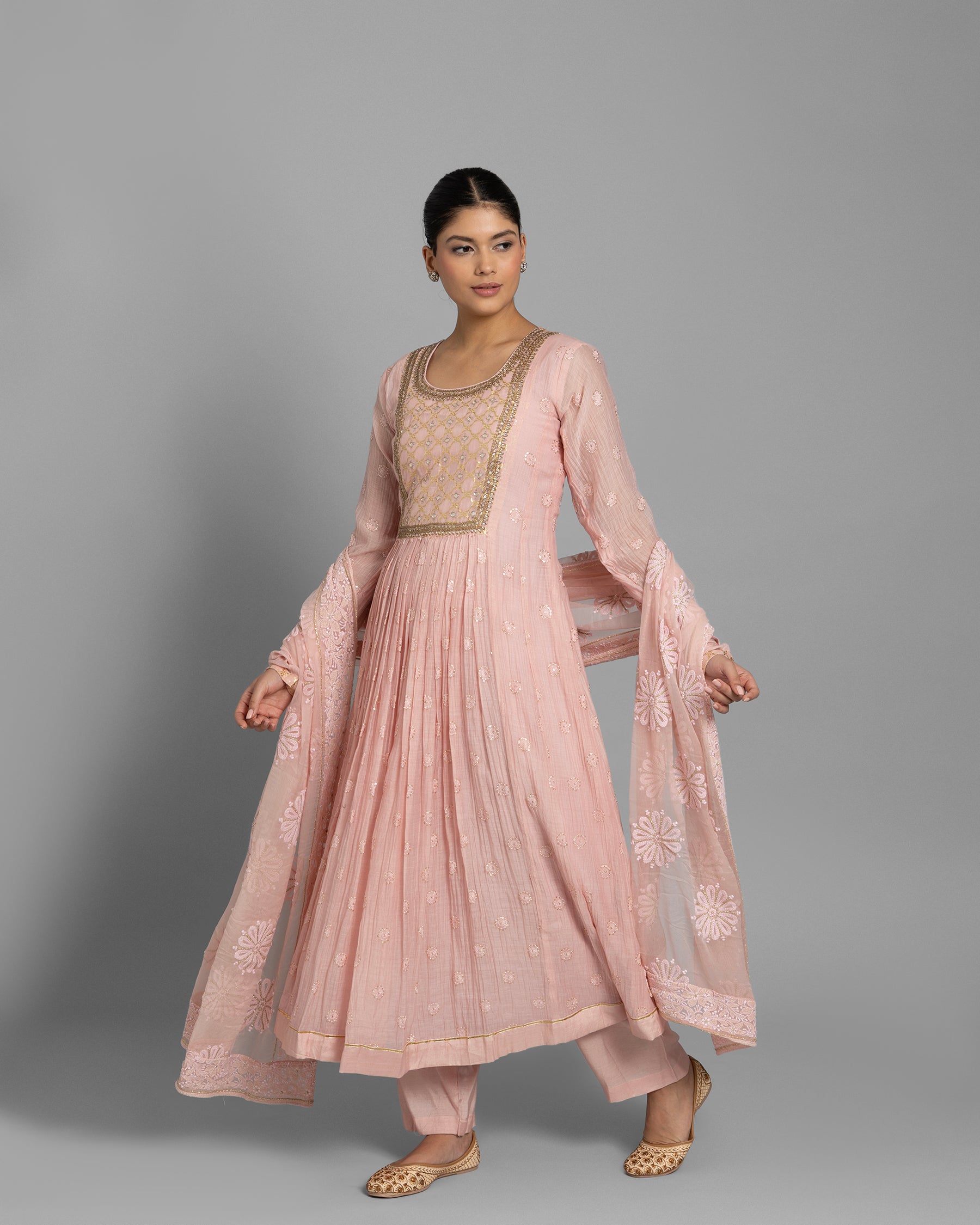 DUSTY ROSE BANARASI WOVEN LUCKNOWI ANARKALI SET