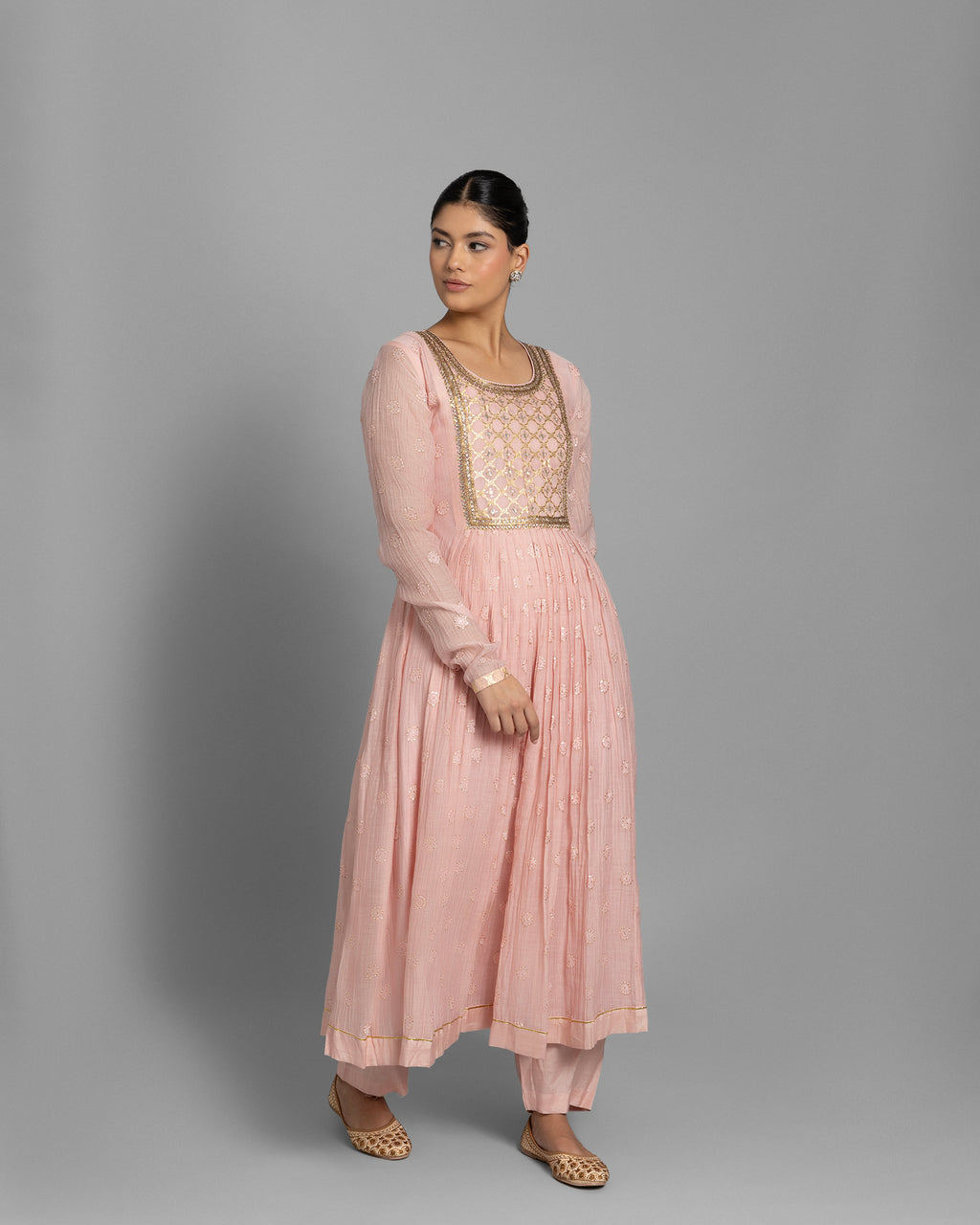 DUSTY ROSE BANARASI WOVEN LUCKNOWI ANARKALI SET