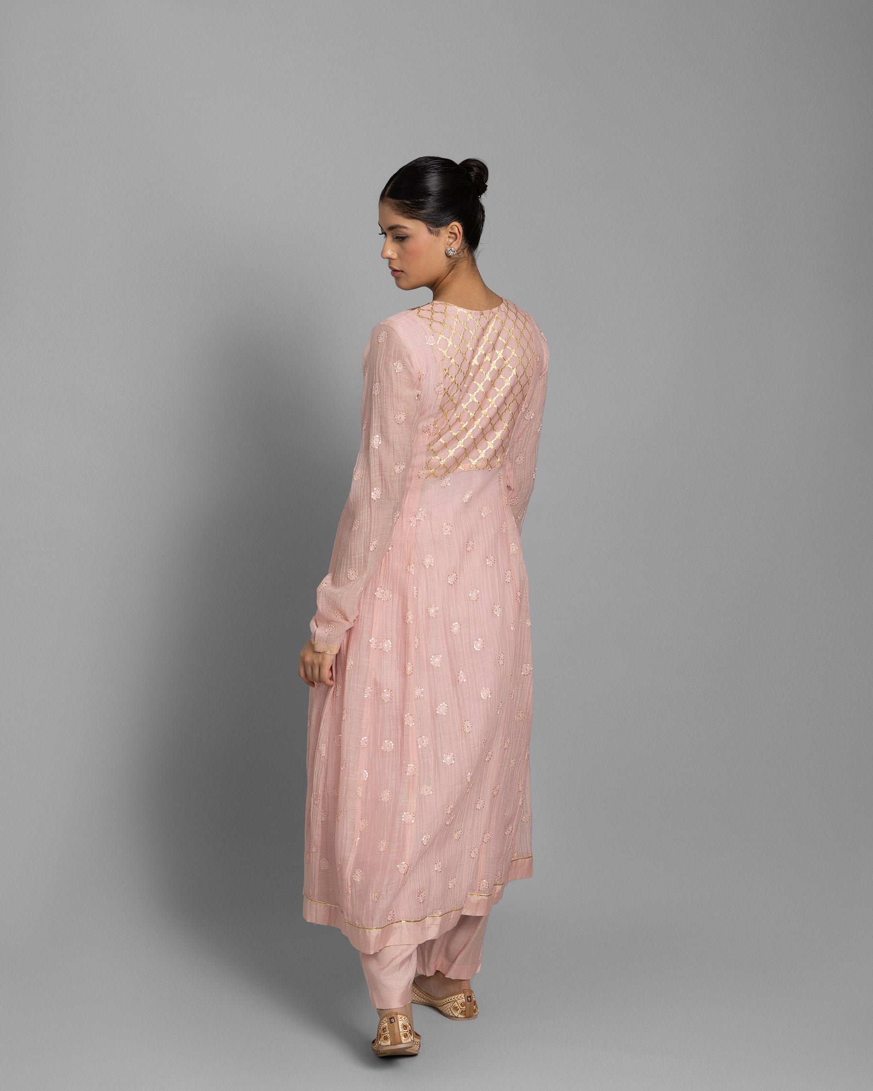 DUSTY ROSE BANARASI WOVEN LUCKNOWI ANARKALI SET
