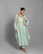MINT BANARASI WOVEN LUCKNOWI ANARKALI SET
