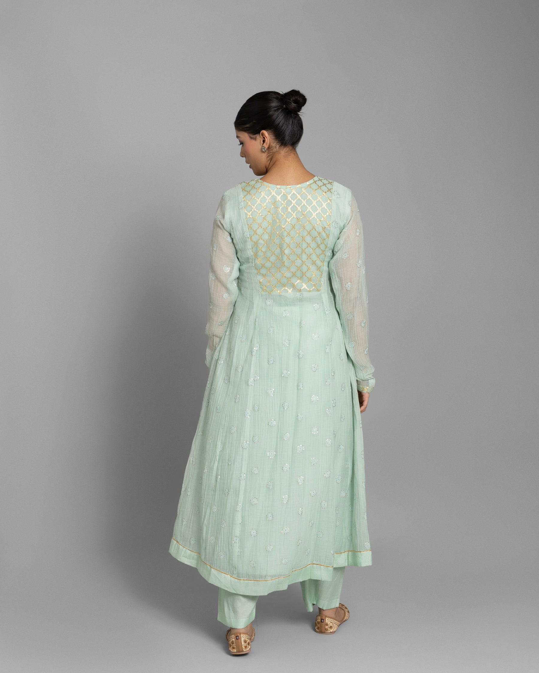 MINT BANARASI WOVEN LUCKNOWI ANARKALI SET