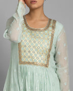 MINT BANARASI WOVEN LUCKNOWI ANARKALI SET