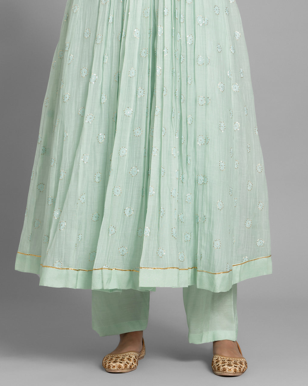 MINT BANARASI WOVEN LUCKNOWI ANARKALI SET