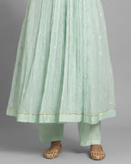 MINT BANARASI WOVEN LUCKNOWI ANARKALI SET