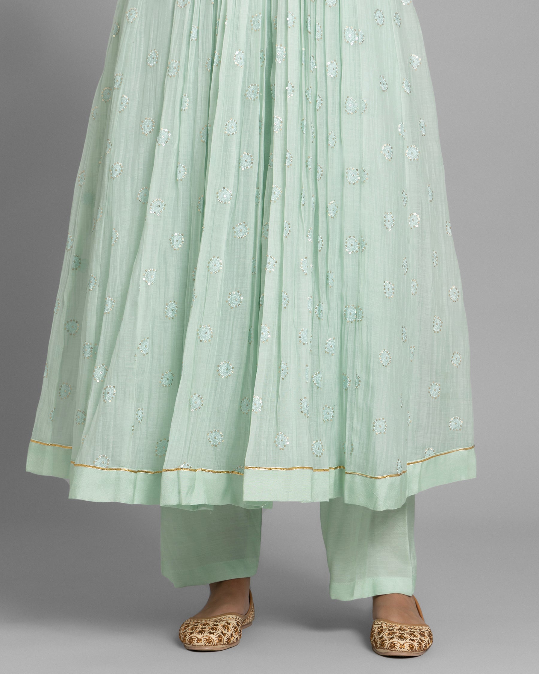 MINT BANARASI WOVEN LUCKNOWI ANARKALI SET