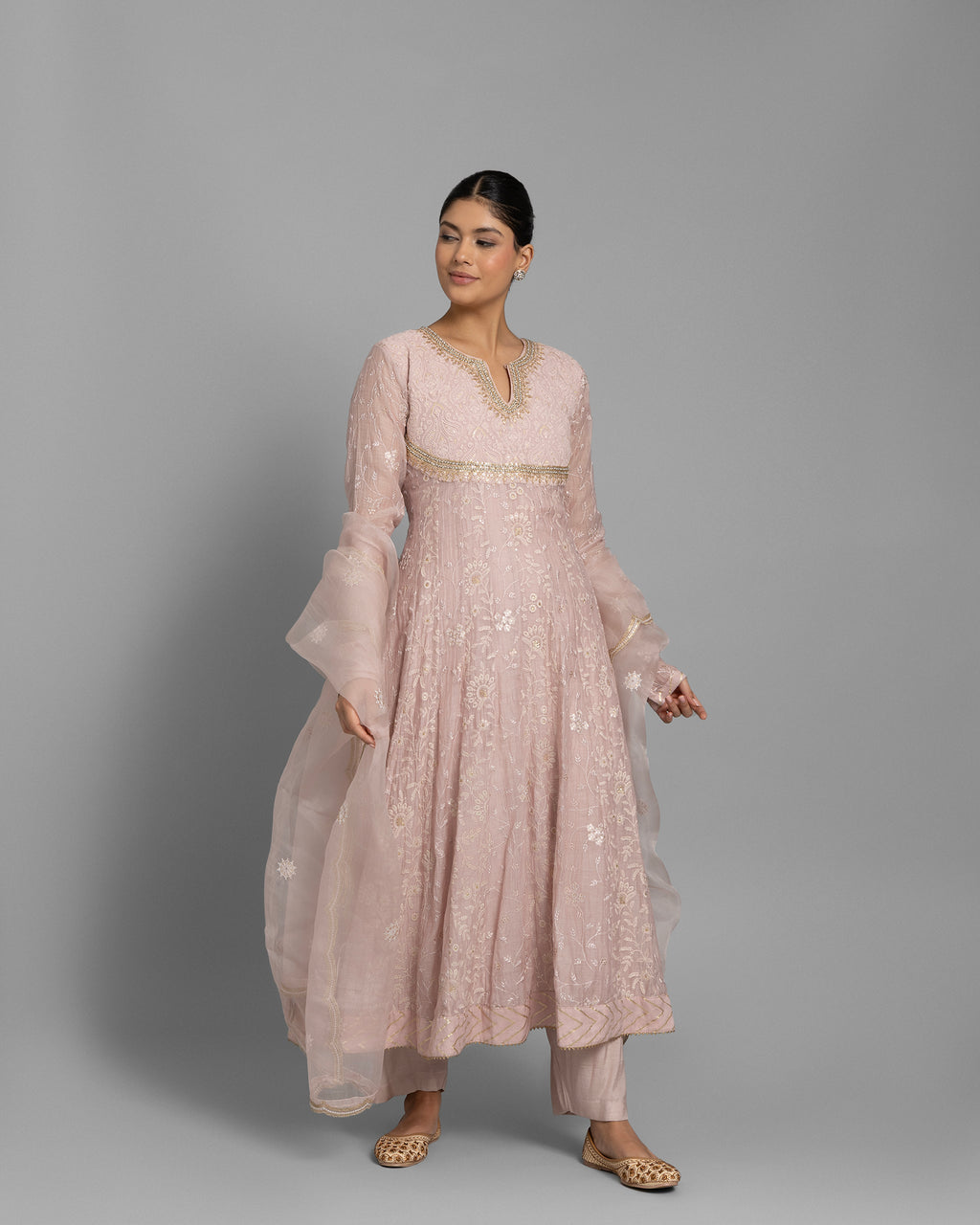 MONOCHROME EMBROIDERED LUCKNOWI ANARKALI SET