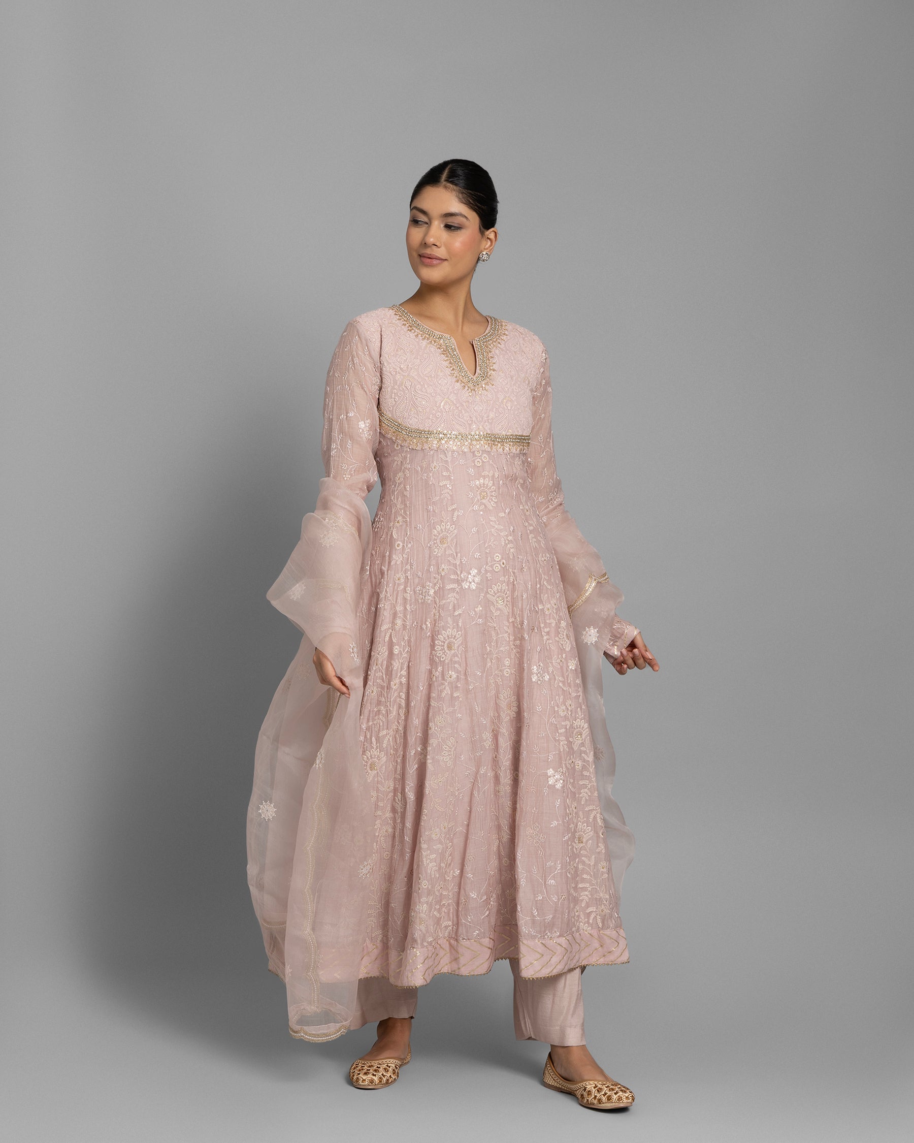 MONOCHROME EMBROIDERED LUCKNOWI ANARKALI SET