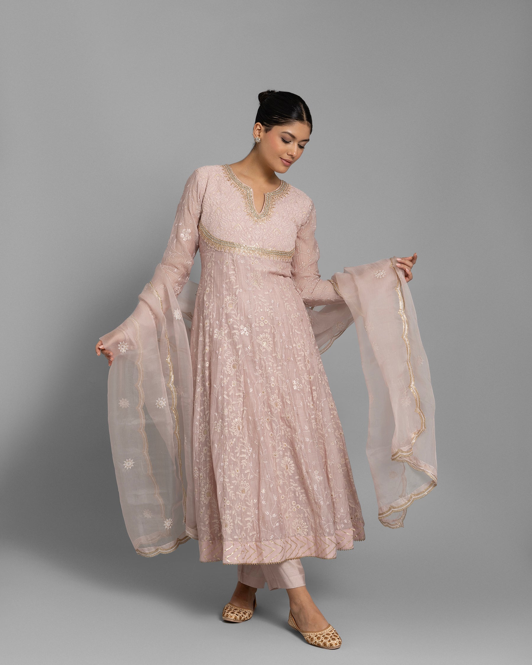 MONOCHROME EMBROIDERED LUCKNOWI ANARKALI SET