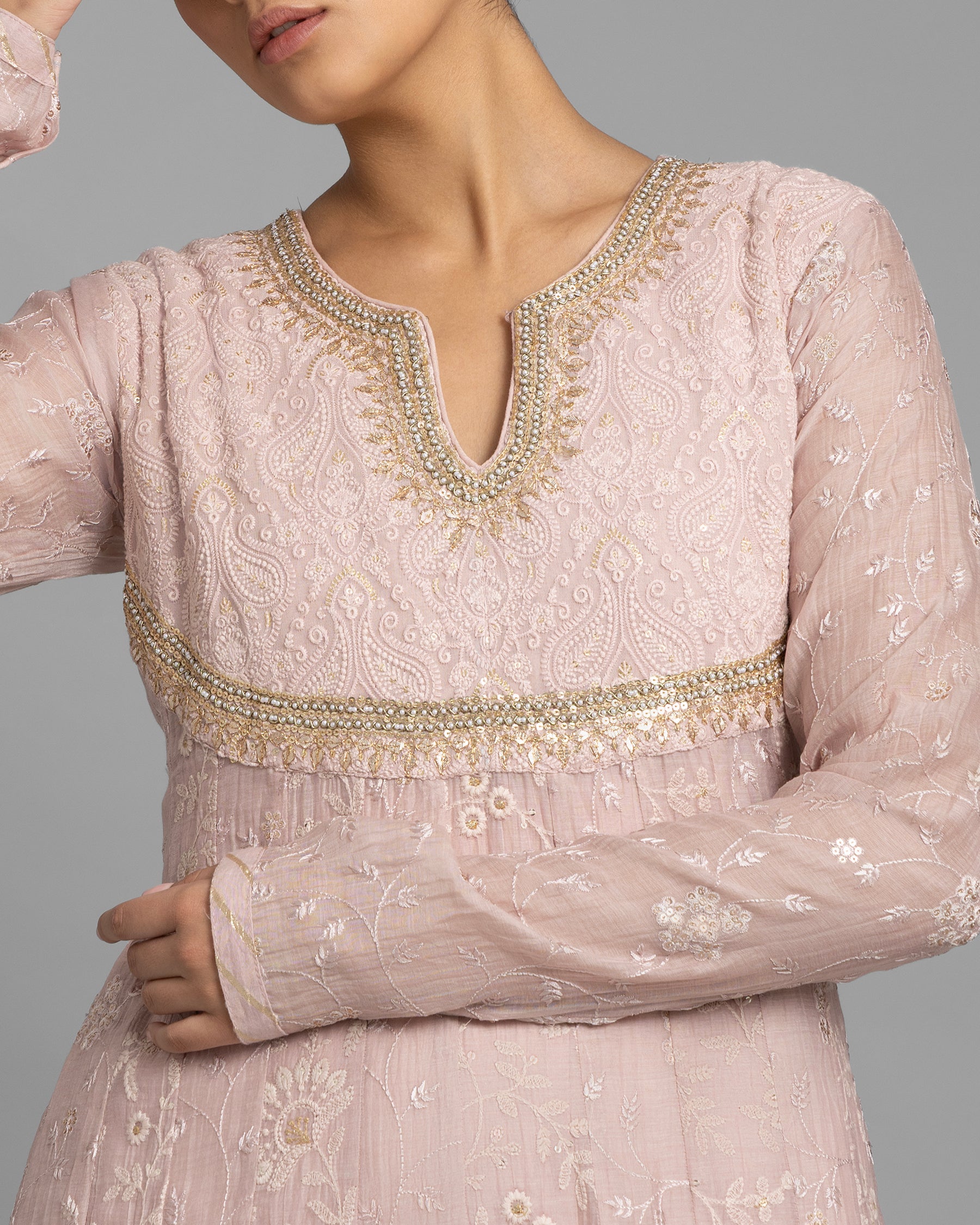 MONOCHROME EMBROIDERED LUCKNOWI ANARKALI SET