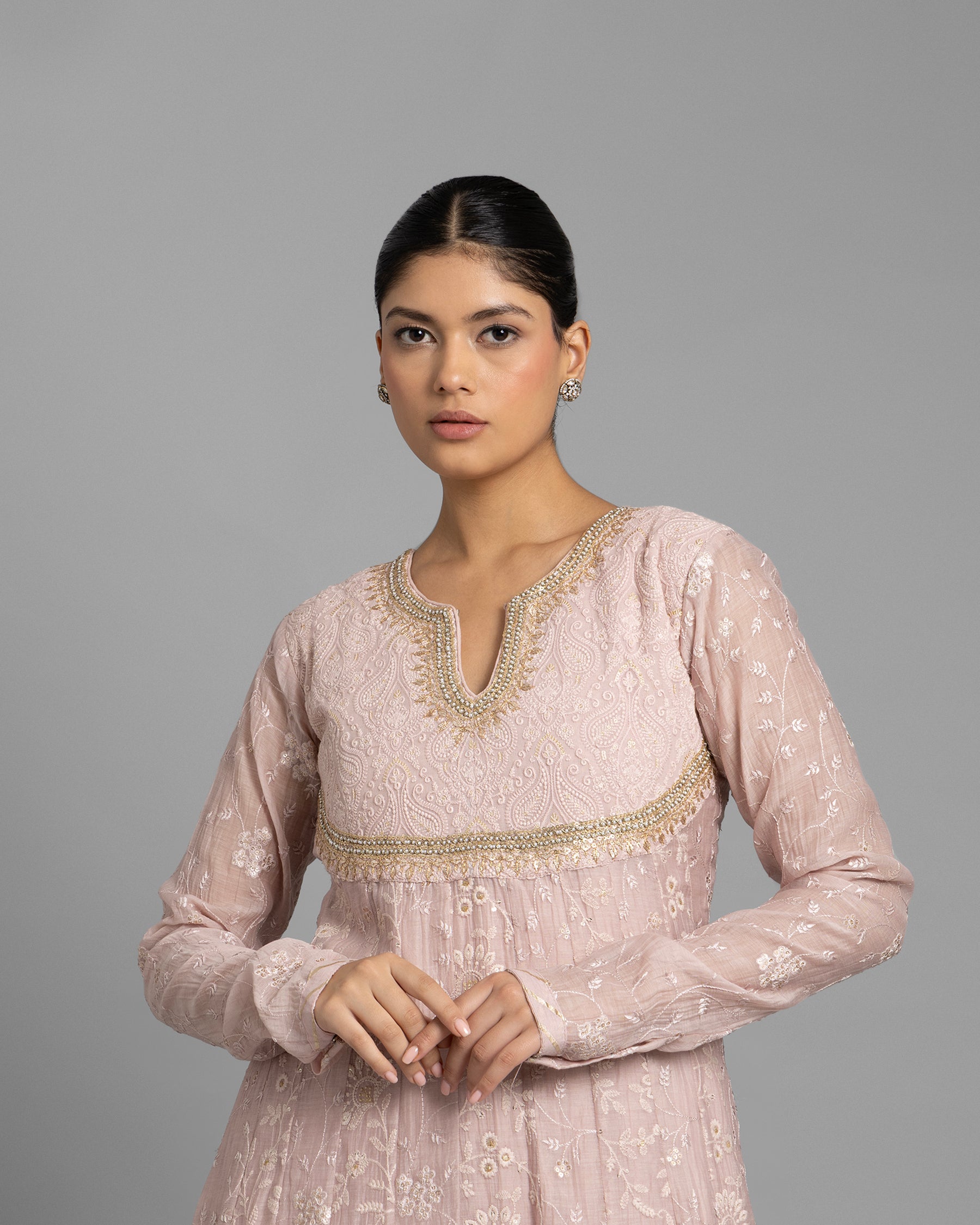 MONOCHROME EMBROIDERED LUCKNOWI ANARKALI SET