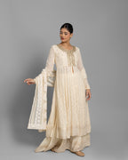 IVORY LUCKNOWI ANARKALI WITH SKIRT ENSEMBLE