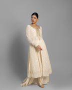 IVORY LUCKNOWI ANARKALI WITH SKIRT ENSEMBLE