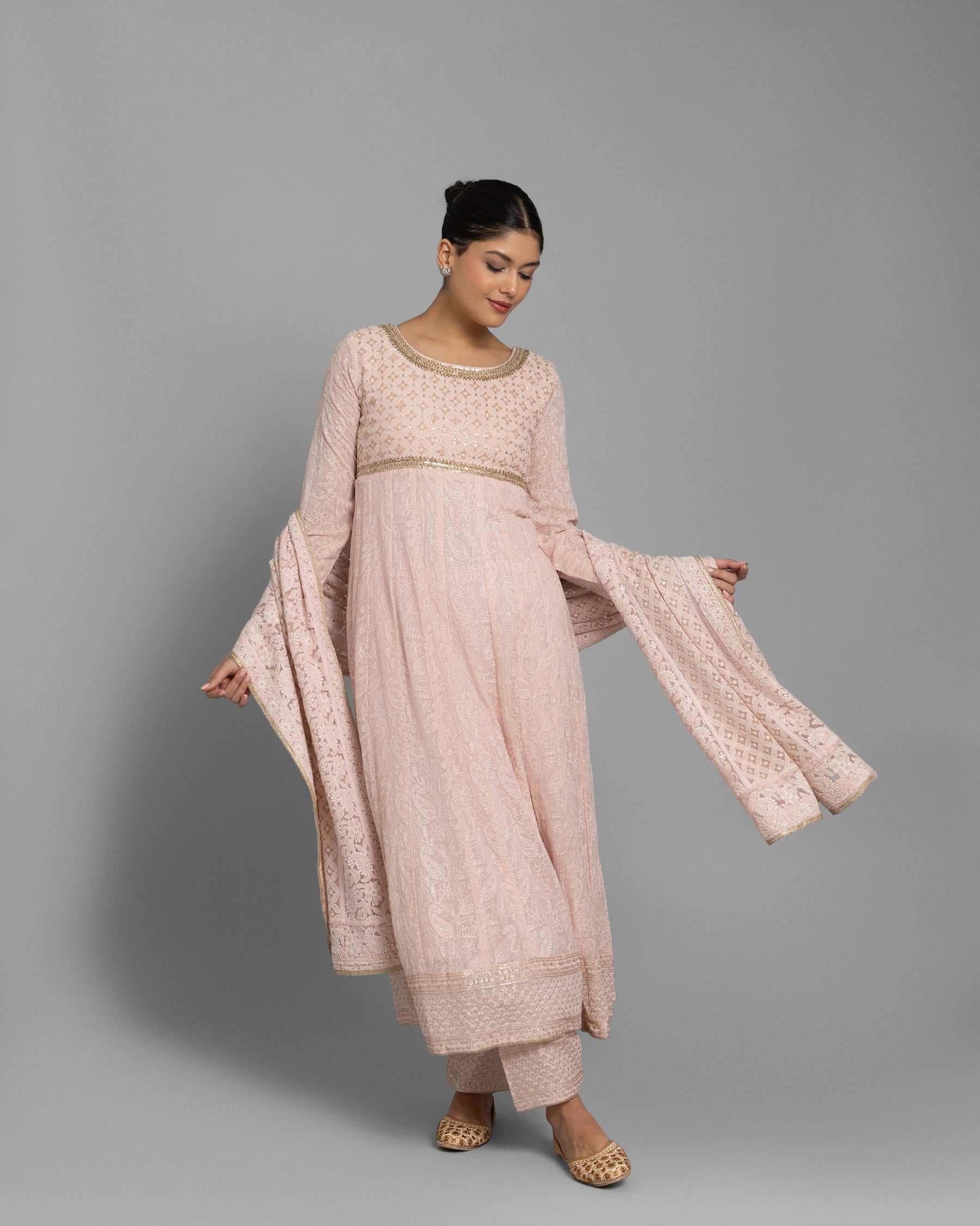 BLUSH PINK LUCKNOWI ANARKALI SET