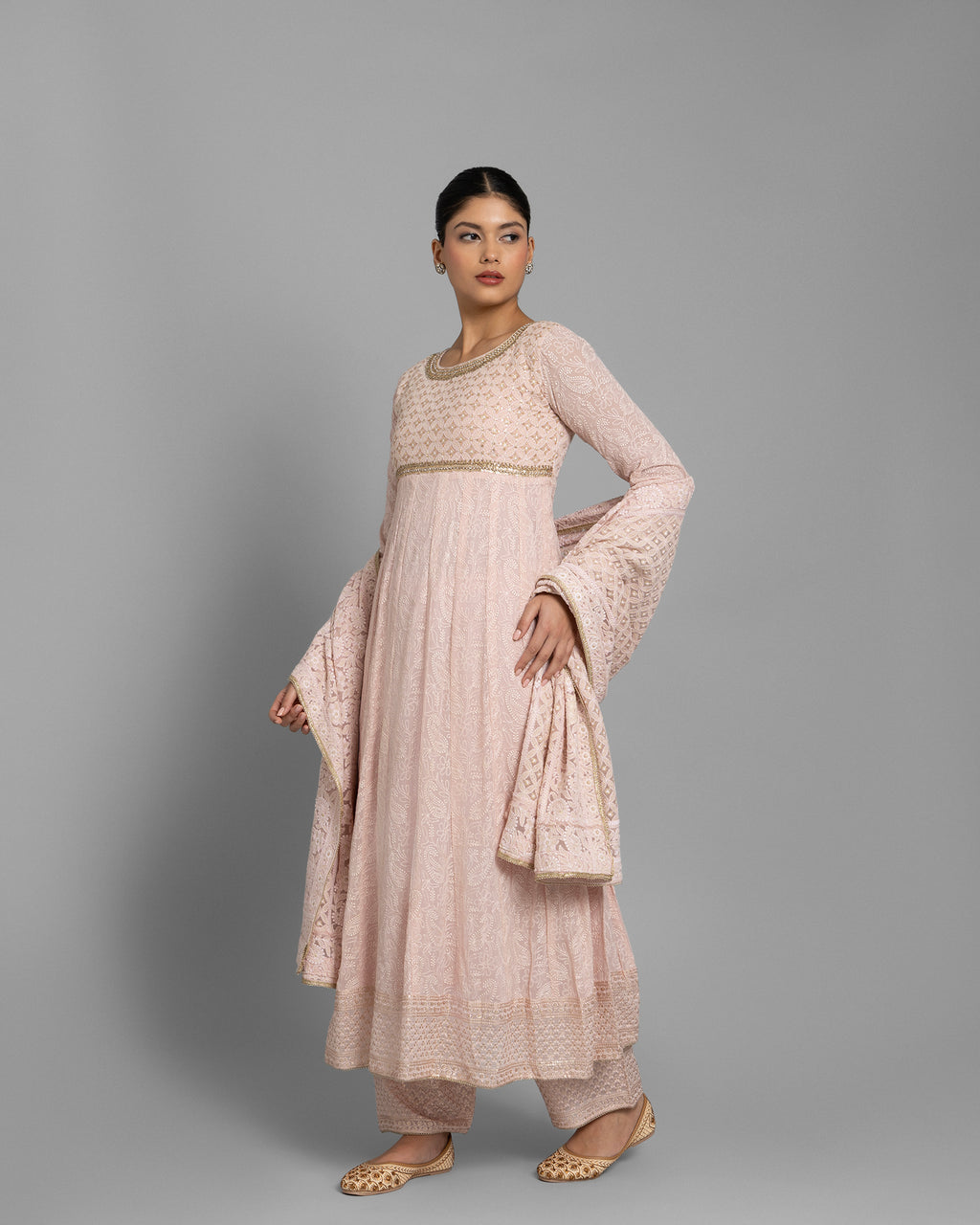 BLUSH PINK LUCKNOWI ANARKALI SET