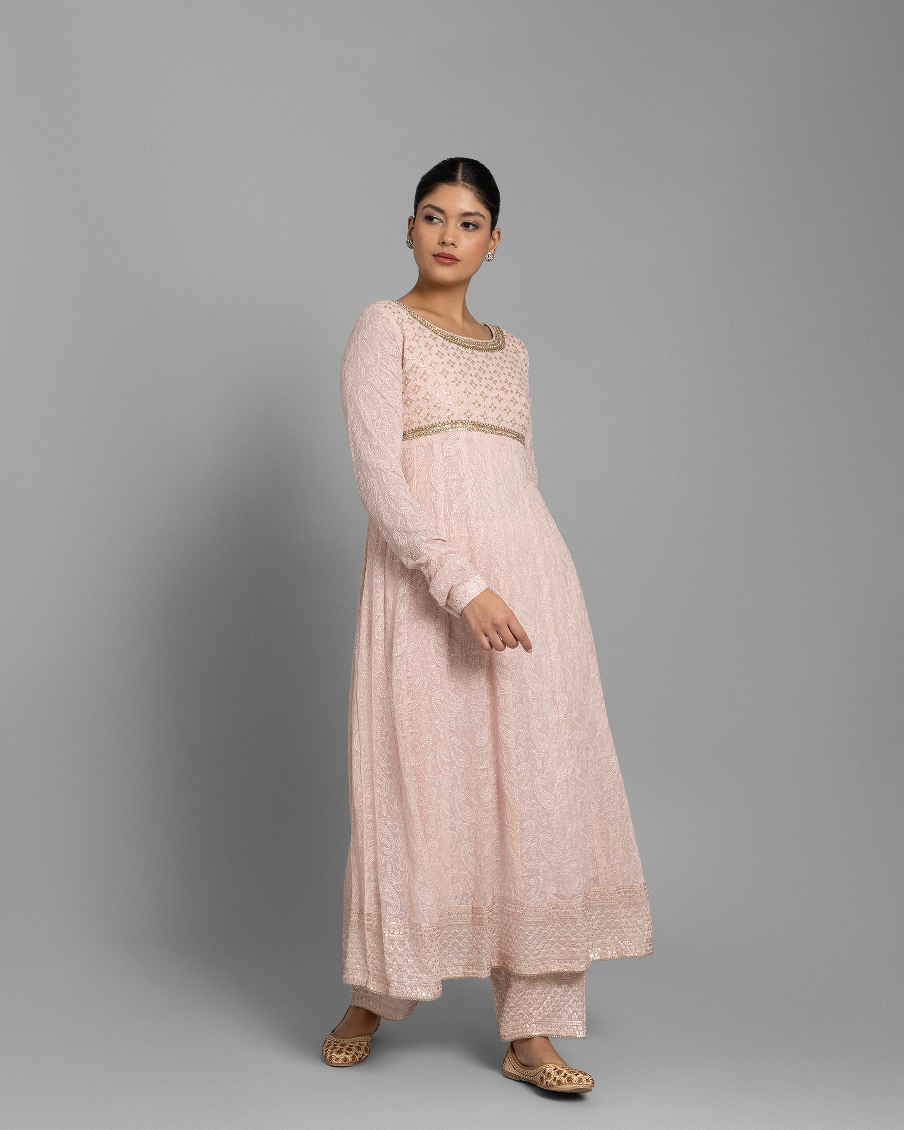 BLUSH PINK LUCKNOWI ANARKALI SET