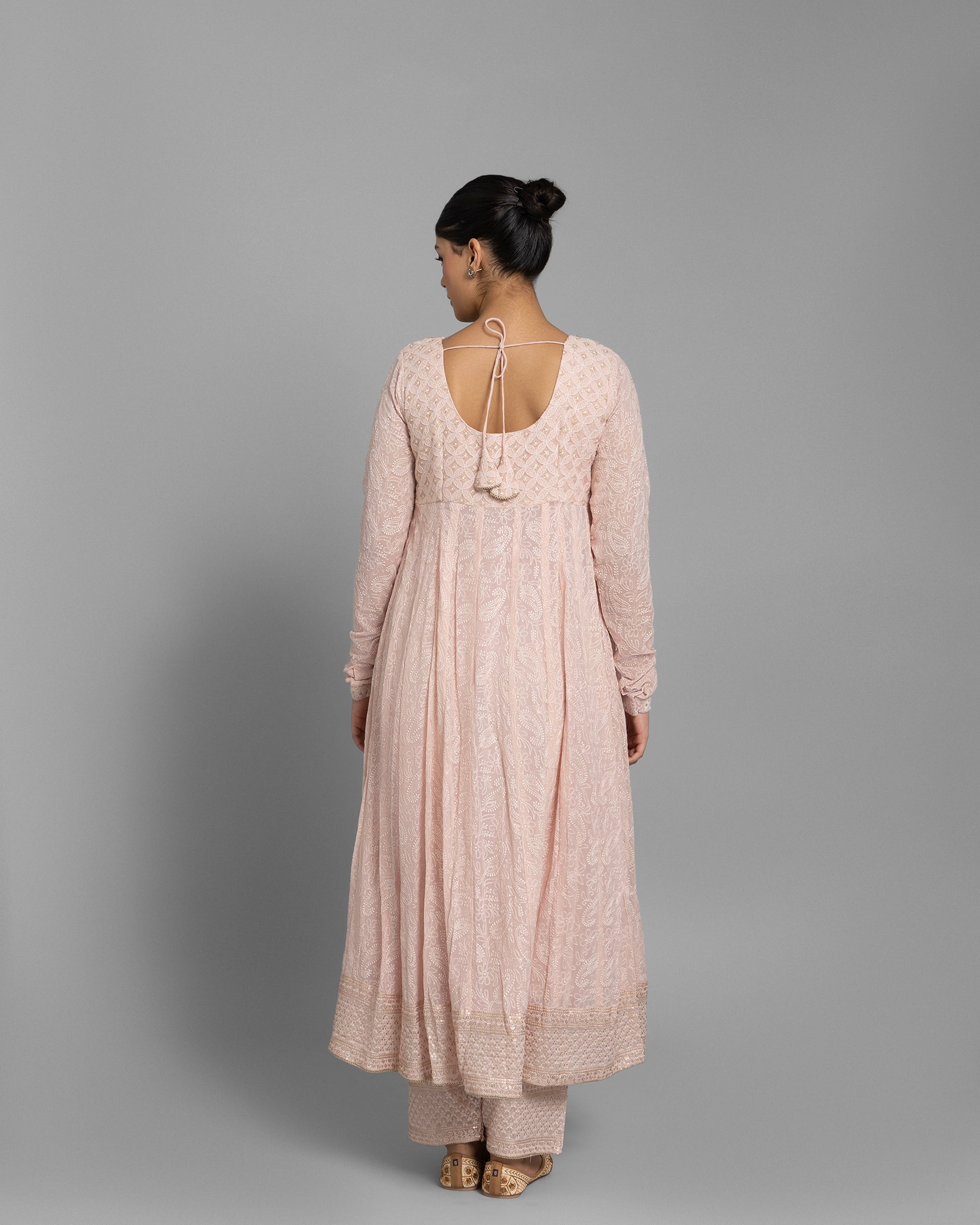 BLUSH PINK LUCKNOWI ANARKALI SET