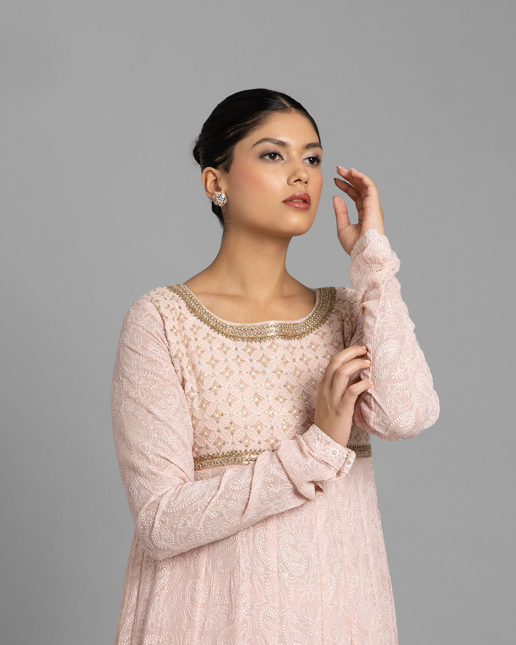 BLUSH PINK LUCKNOWI ANARKALI SET
