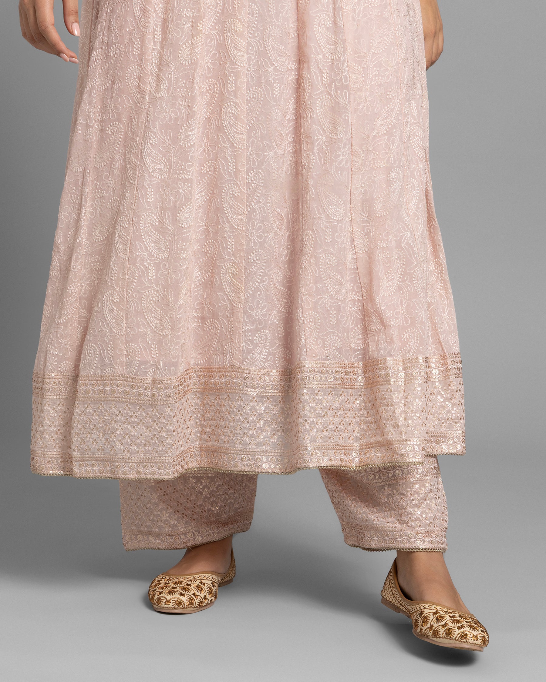 BLUSH PINK LUCKNOWI ANARKALI SET
