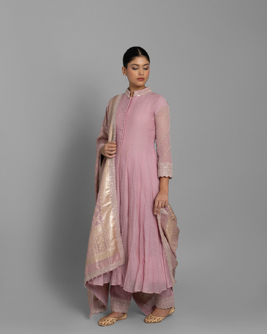 ROSE PINK EMBROIDERED MUL ANARKALI SET