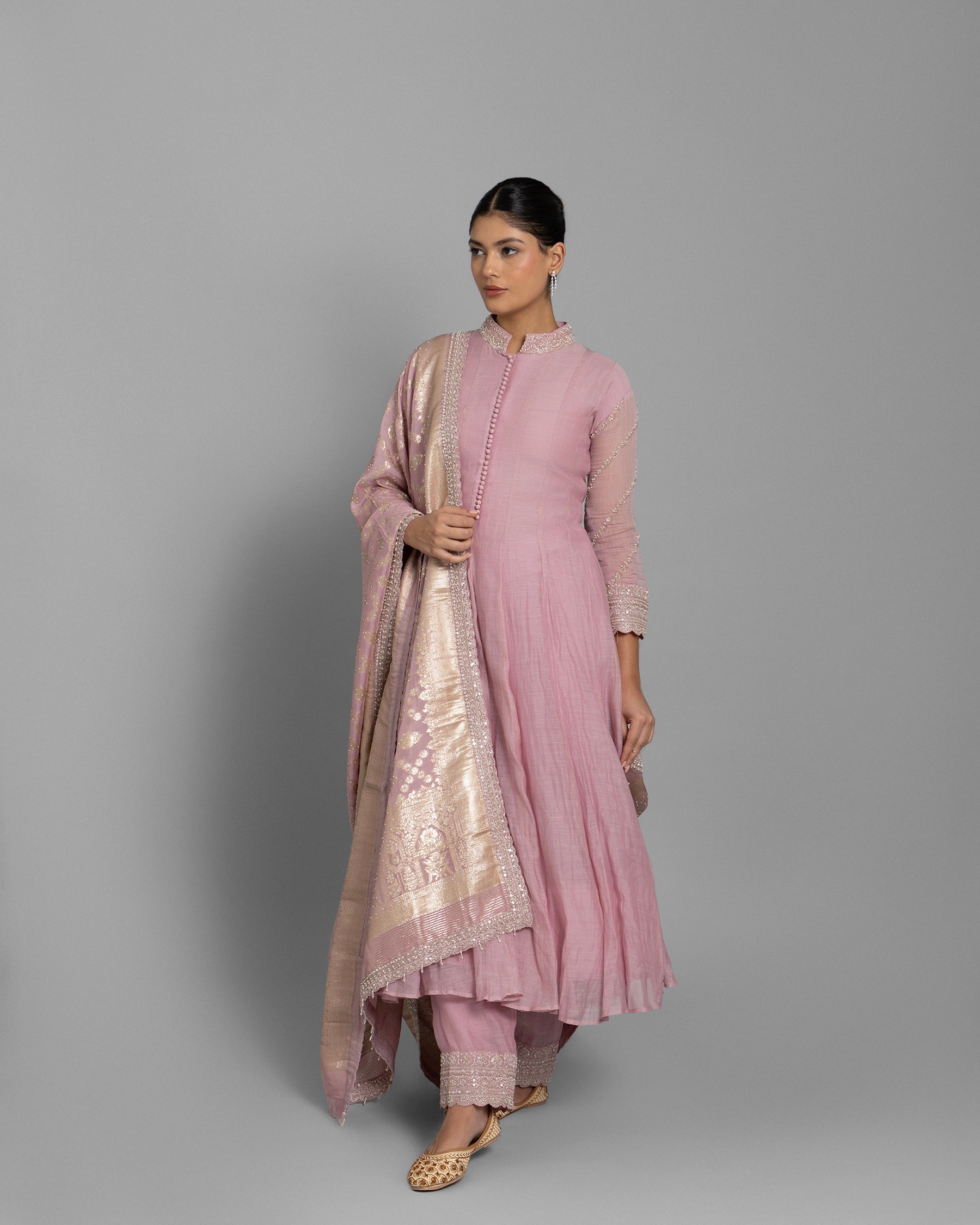 ROSE PINK EMBROIDERED MUL ANARKALI SET