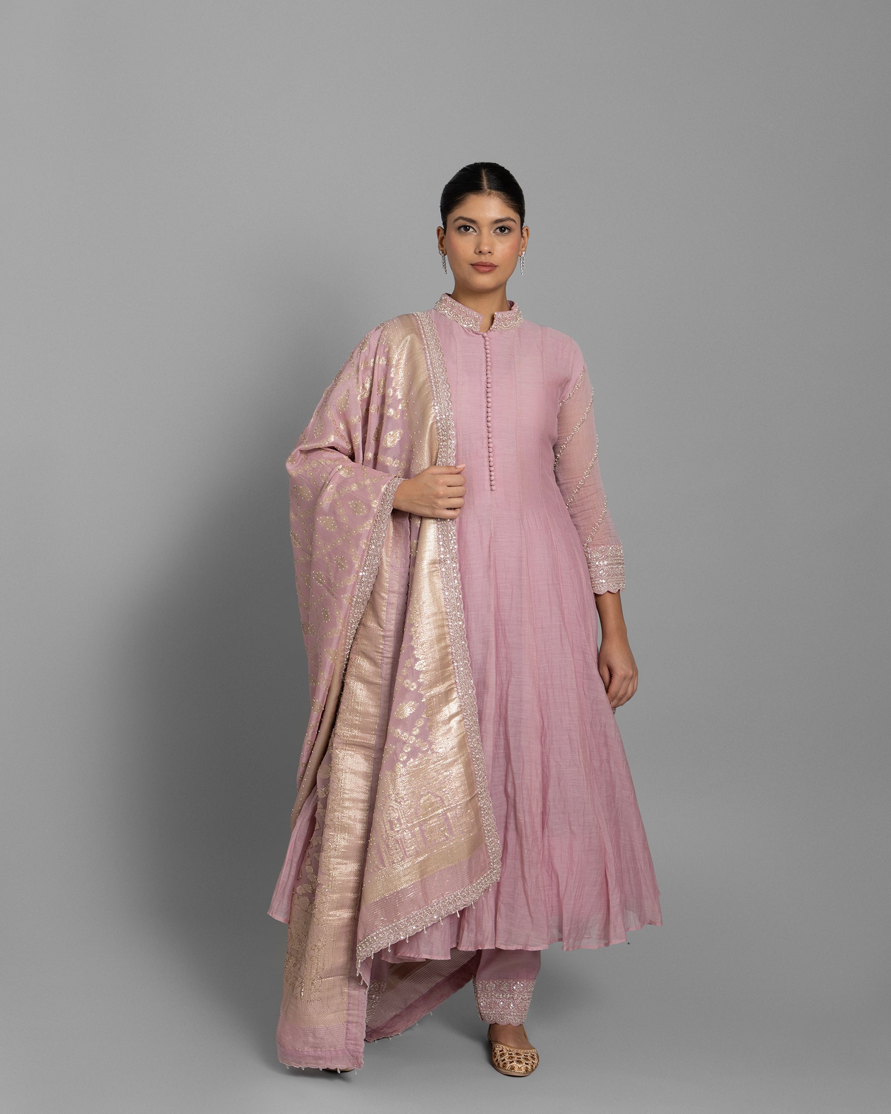 ROSE PINK EMBROIDERED MUL ANARKALI SET