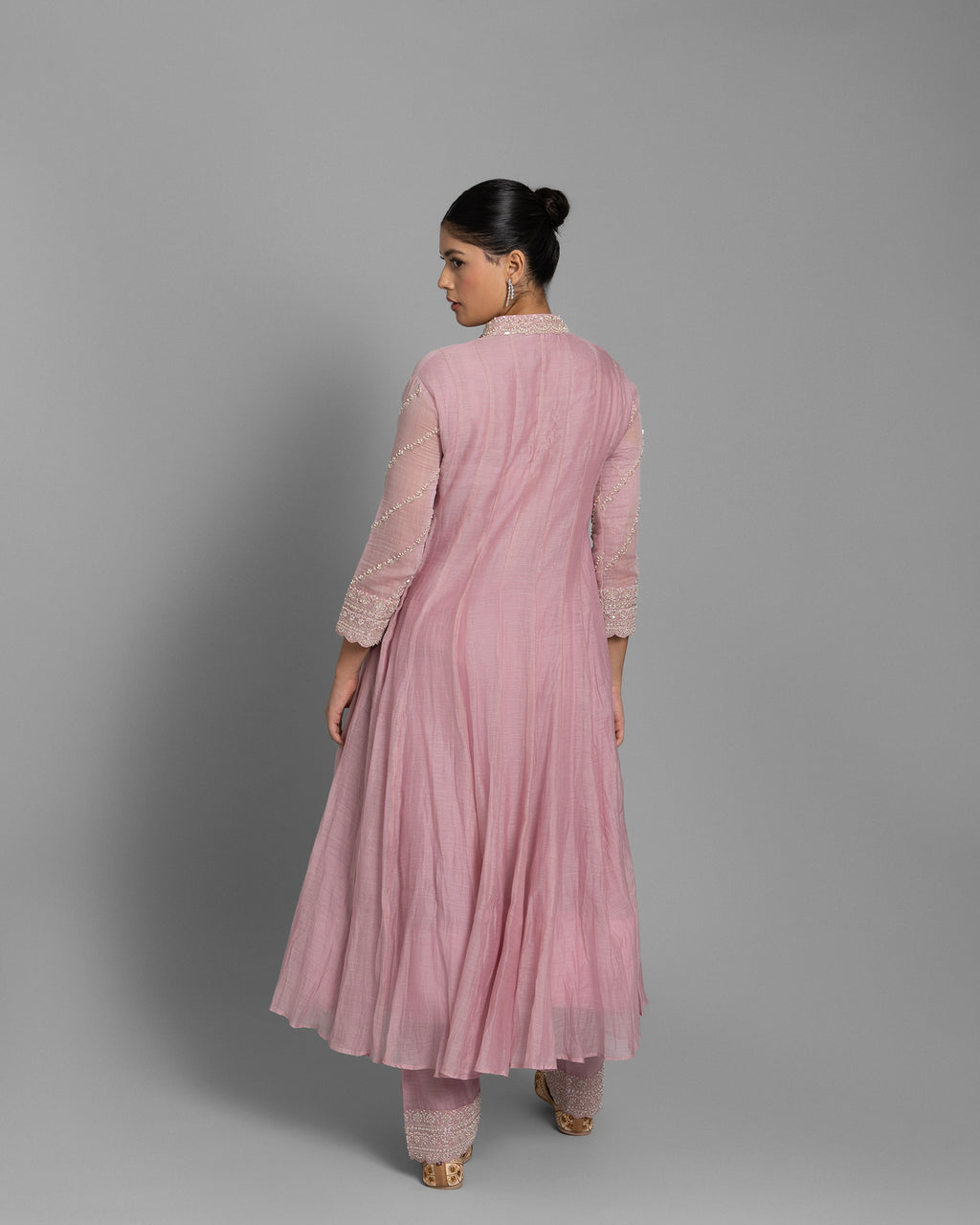 ROSE PINK EMBROIDERED MUL ANARKALI SET