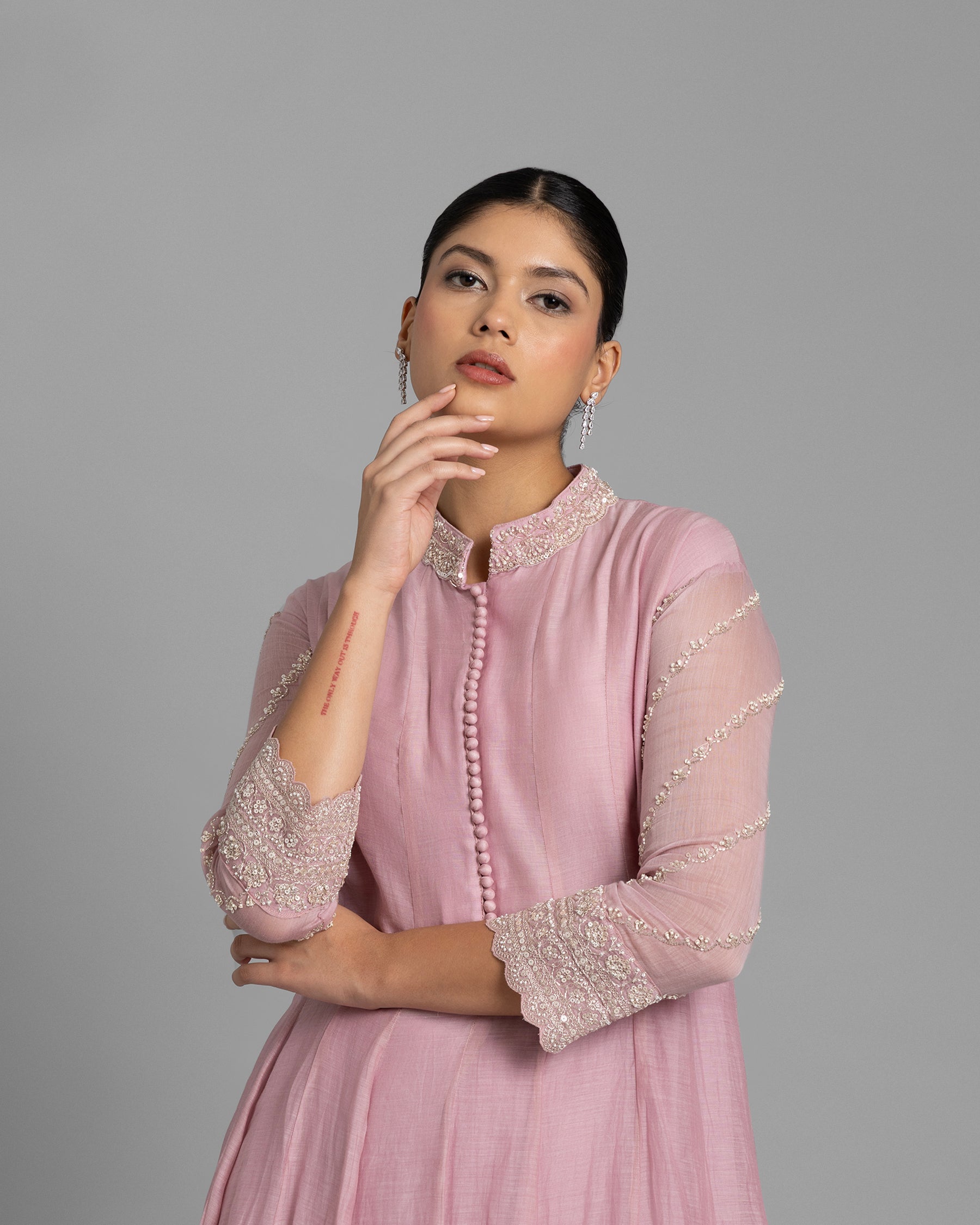 ROSE PINK EMBROIDERED MUL ANARKALI SET